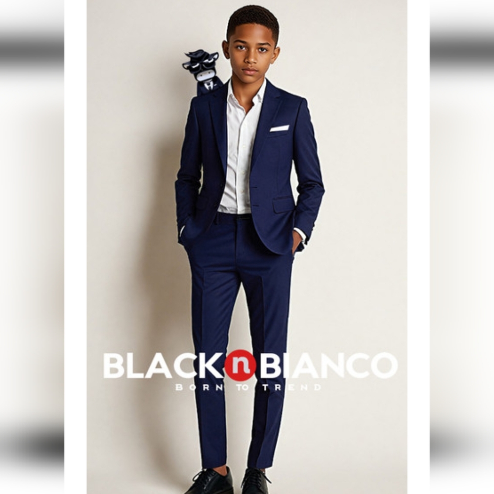 NWT BLACK n BIANCO Boys First Class Slim Fit 2-Piece Suit Set In Navy